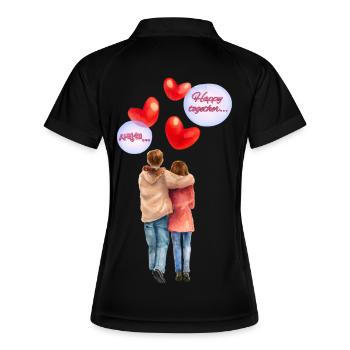 Happy Together – Romantische Aquarell-Illustration - Frauen Polo atmungsaktiv - Schwarz/Weiß - Hinten