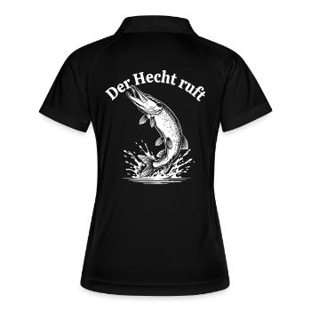 Der Hecht ruft – Spritzige Pike Illustration - Frauen Polo atmungsaktiv - Schwarz/Weiß - Hinten