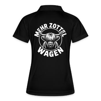 Mehr Zottel wagen - Highlands - Frauen Polo atmungsaktiv - Schwarz/Weiß - Hinten