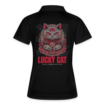 Lucky Cat Glückskatze Maneki Neko Rot - Frauen Polo atmungsaktiv - Schwarz/Weiß - Hinten