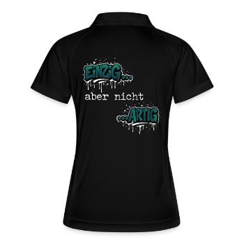 Einzig… aber nicht …artig Einzigartig Spruch - Frauen Polo atmungsaktiv - Schwarz/Weiß - Hinten