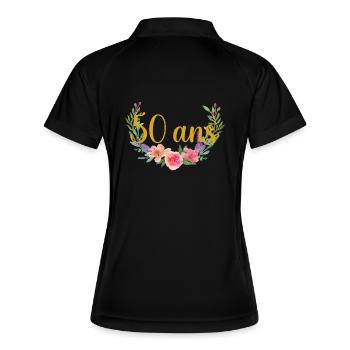 age anniversaire fleurs 50 ans - Polo respirant Femme - noir/blanc - Dos
