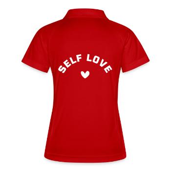 Selbstliebe mit Herz – SELF LOVE  - Frauen Polo atmungsaktiv - Rot/Weiß - Hinten