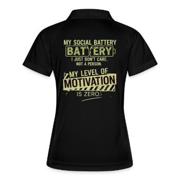 Soziale Batterie ohne Motivation - Frauen Polo atmungsaktiv - Schwarz/Weiß - Hinten