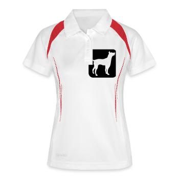 Hund Silhouette Symbol Button Logo Quadrat Cool - Frauen Polo atmungsaktiv - Weiß/Rot - Vorne
