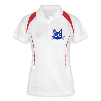 Katze große Augen blau süß niedlich cool Kätzchen - Frauen Polo atmungsaktiv - Weiß/Rot - Vorne