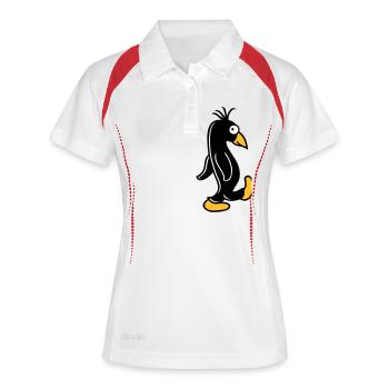 Pinguin läuft ulkig dumm guckt lustig doof albern - Frauen Polo atmungsaktiv - Weiß/Rot - Vorne