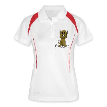 chien assis mignon petit chiot heureux animal de compagnie - Polo respirant Femme - blanc/rouge - Devant