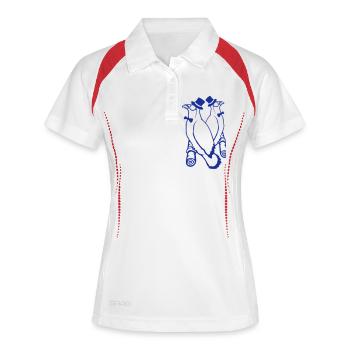 Sir Vögel Team Hut Monokel Brille 2 reiche Freunde - Frauen Polo atmungsaktiv - Weiß/Rot - Vorne