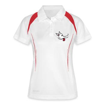 Visage de chien Drôle Mignon Langue Sortant Tête - Polo respirant Femme - blanc/rouge - Devant