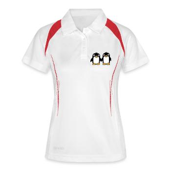 2 pingouins couple se tenant la main amoureux amis - Polo respirant Femme - blanc/rouge - Devant