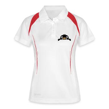 Petit pingouin jetant un coup d’œil doux de derrière le mur enfant - Polo respirant Femme - blanc/rouge - Devant