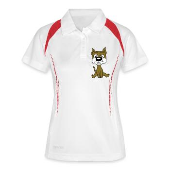 chien assis mignon petit chiot heureux animal de compagnie - Polo respirant Femme - blanc/rouge - Devant
