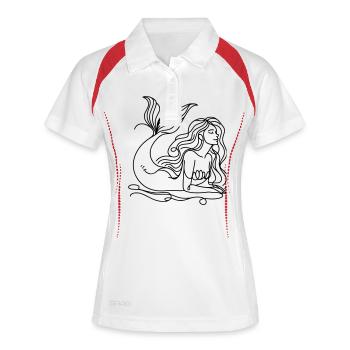 Dessin Sirène Lineart - Polo respirant Femme - blanc/rouge - Devant