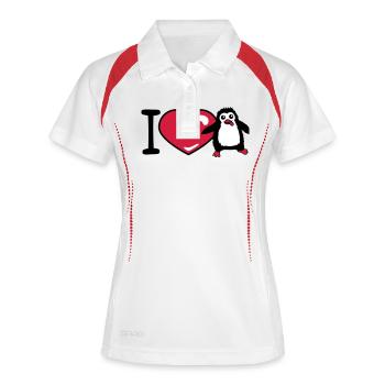 J’aime pingouin amour coeur symbole mignon enfant bébé - Polo respirant Femme - blanc/rouge - Devant