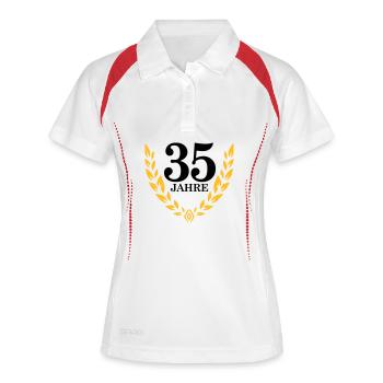 Jubiläum 35 Jahre Lorbeerkranz - Frauen Polo atmungsaktiv - Weiß/Rot - Vorne