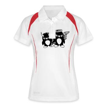 2 Pingouins Ange Diable Mal Bon Ciel Enfer Cool - Polo respirant Femme - blanc/rouge - Devant