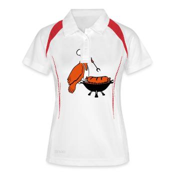 Oiseau griller des saucisses griller délicieusement manger des saucisses - Polo respirant Femme - blanc/rouge - Devant