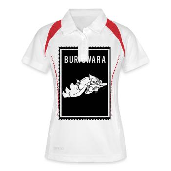Buriswara - Wayang - Frauen Polo atmungsaktiv - Weiß/Rot - Vorne
