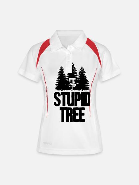 Stupid Tree - Frauen Polo atmungsaktiv - Weiß/Rot