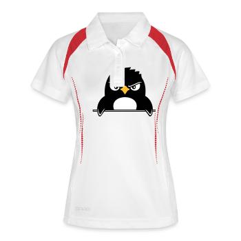 Le pingouin a l’air sérieux Mal dangereux derrière le mur - Polo respirant Femme - blanc/rouge - Devant