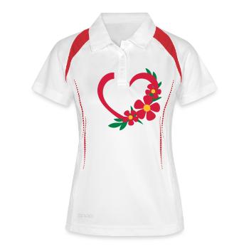 Blumenherz Romantischer Blumenkranz - Frauen Polo atmungsaktiv - Weiß/Rot - Vorne