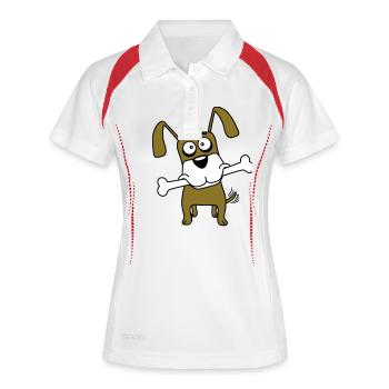 Lustiger Hund Großer Knochen Maul Mund Hunger Cool - Frauen Polo atmungsaktiv - Weiß/Rot - Vorne