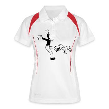 Chien dangereux mord l’homme Douleur au pied Attaque - Polo respirant Femme - blanc/rouge - Devant