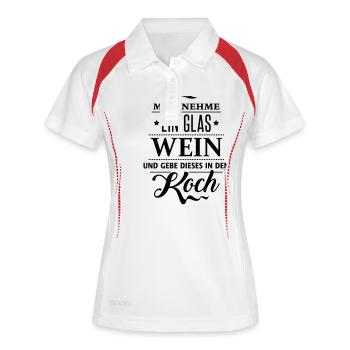 Weinglas Rezept Koch Küche Dinner Gäste Rotwein - Frauen Polo atmungsaktiv - Weiß/Rot - Vorne