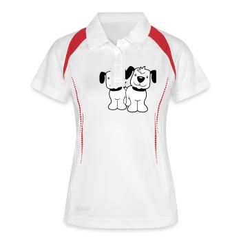 2 Hunde Team Stehen Zwei Freunde Crew Glücklich - Frauen Polo atmungsaktiv - Weiß/Rot - Vorne