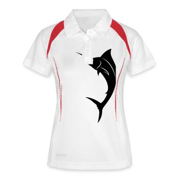 Fisch - Marlin - Frauen Polo atmungsaktiv - Weiß/Rot - Vorne