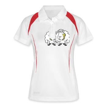 Zwei Schafe Fressen Gras 2 Freunde Team Hungrig - Frauen Polo atmungsaktiv - Weiß/Rot - Vorne