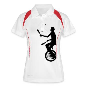 Einrad - Unicycle - Frauen Polo atmungsaktiv - Weiß/Rot - Vorne
