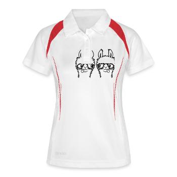 2 Llama Nerds Geeks Team Lunettes à monture de corne Smart Grimace - Polo respirant Femme - blanc/rouge - Devant