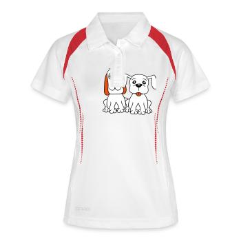 2 chiens équipe assis deux amis équipage heureux - Polo respirant Femme - blanc/rouge - Devant