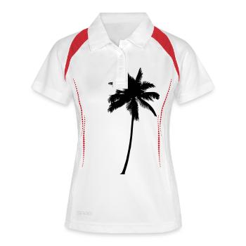 Palme - Palm tree -Palm Tree schwarz - Frauen Polo atmungsaktiv - Weiß/Rot - Vorne