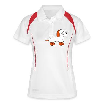chien se tient mignon petit chiot heureux animal de compagnie - Polo respirant Femme - blanc/rouge - Devant
