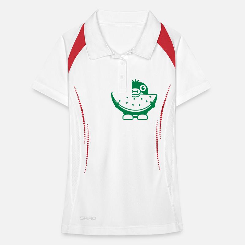 Penguin eats melon fruit delicious hunger bite cool Women's Polo breathable