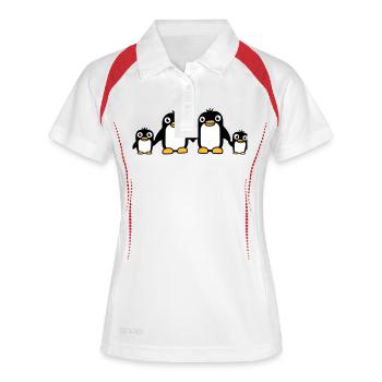 4 pingouins papa maman deux enfants bébé mains tenant - Polo respirant Femme - blanc/rouge - Devant