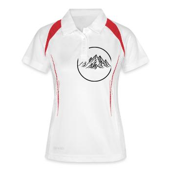 rund kreis logo berge huegel alpen wandern urlaug - Frauen Polo atmungsaktiv - Weiß/Rot - Vorne