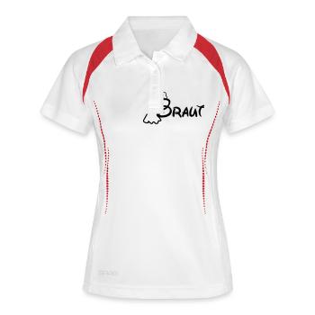 JGA Braut T-Shirt - Frauen Polo atmungsaktiv - Weiß/Rot - Vorne