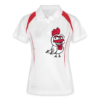 poulet oiseau coq poussin coq sourire drôle amusant - Polo respirant Femme - blanc/rouge - Devant