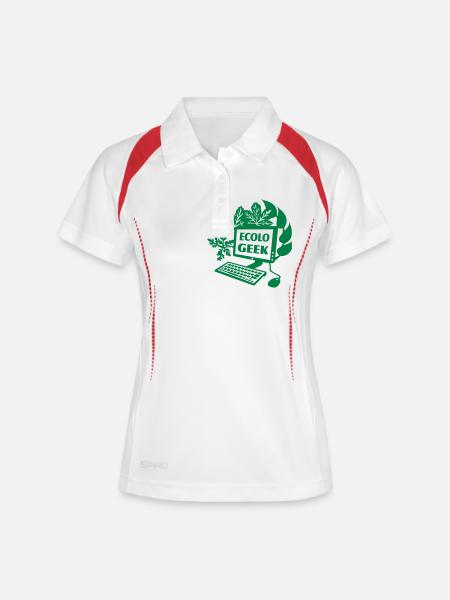 Eco Geek - Frauen Polo atmungsaktiv - Weiß/Rot