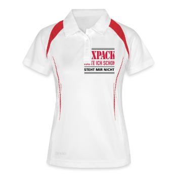 Sixpack Bier Bauch Muskel Body Builder Figur - Frauen Polo atmungsaktiv - Weiß/Rot - Vorne