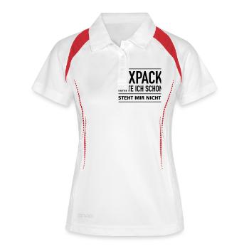 Sixpack Bier Bauch Muskel Body Builder Figur - Frauen Polo atmungsaktiv - Weiß/Rot - Vorne