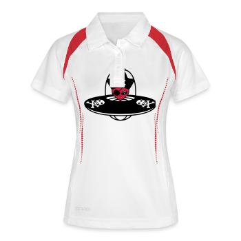 Alien Pirat Ufo Kapitän Mütze Lustig Außerirdisch - Frauen Polo atmungsaktiv - Weiß/Rot - Vorne