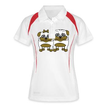 2 chiens Carlin Homme Femme Couple Deux Amoureux Amour - Polo respirant Femme - blanc/rouge - Devant