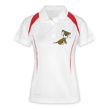 chien assis mignon petit chiot heureux animal de compagnie - Polo respirant Femme - blanc/rouge - Devant