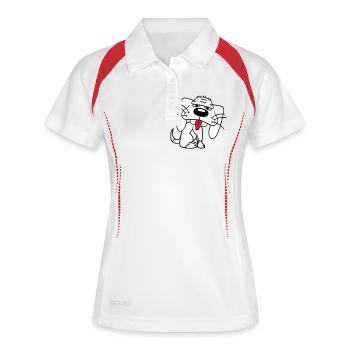 chien assis drôle mignon tirer la langue bande dessinée - Polo respirant Femme - blanc/rouge - Devant