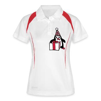 Pingouin Anniversaire Cadeau Fête Célébrer Chapeau Enfant - Polo respirant Femme - blanc/rouge - Devant